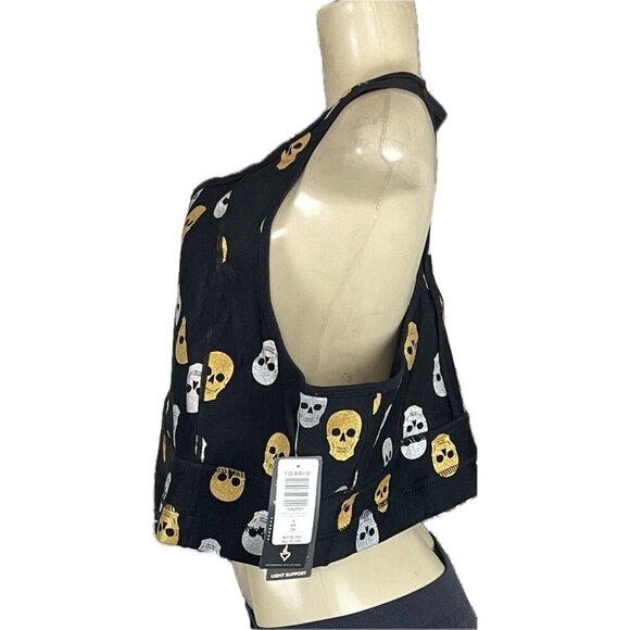 Torrid +5 Black Glitter Gold-Silver Skulls Racerback 4 Way Stretch Sports Bra - Picture 5 of 6